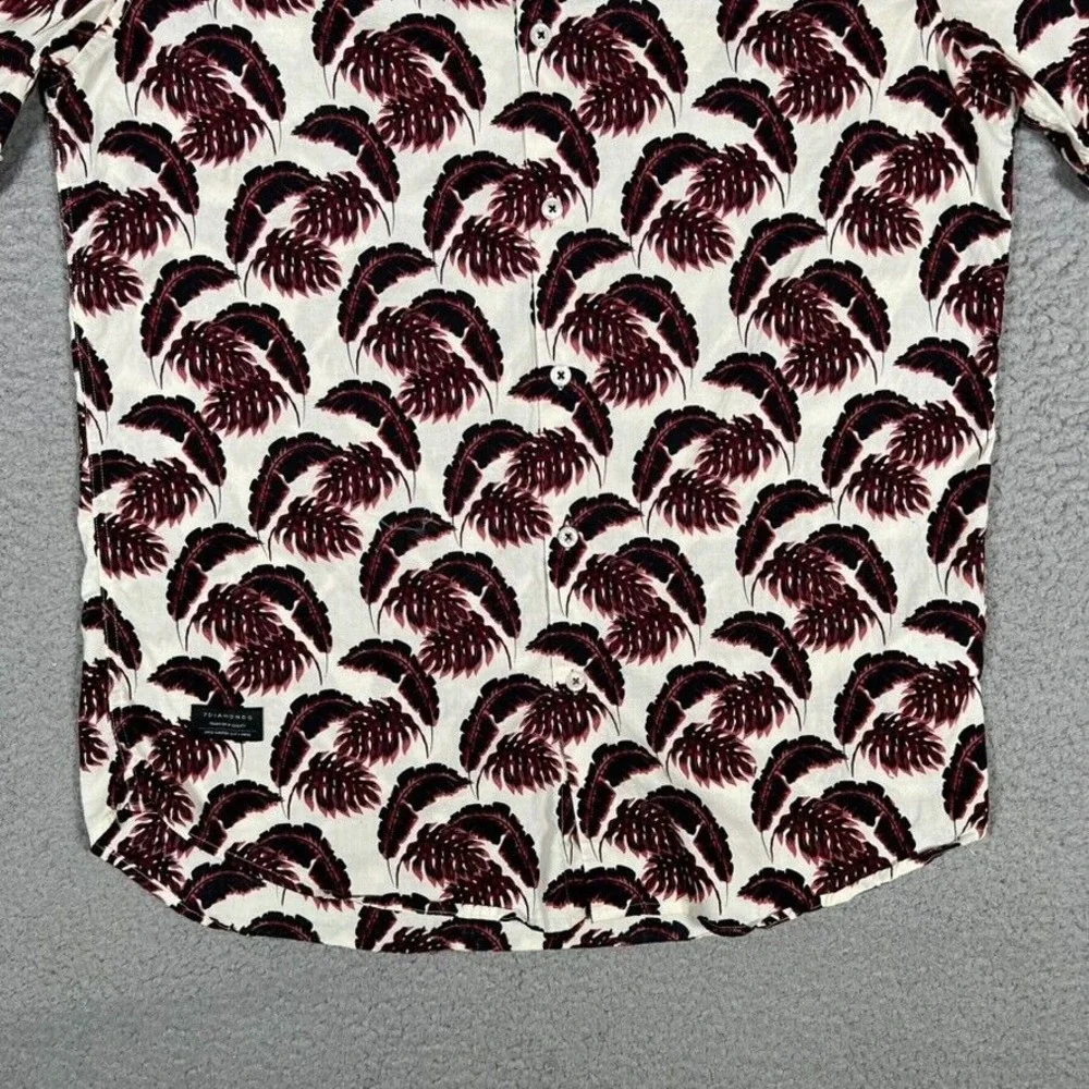 7 Diamonds Shirt Mens Medium Lost in Paradise‎ Leaves All Over Print Button Up